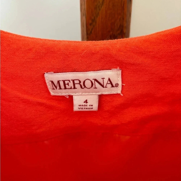 Merona Size 4 Bright Orange Linen Shift Dress with Embroidered detail on hem - Picture 3 of 4